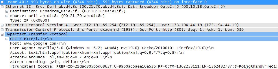 Wynik z Wireshark (TCP, HTTP)