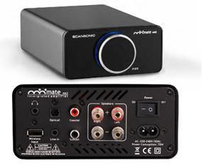 Scansonic A200 Black Wzmacniacz stereo w klasie D - 2x100W Wbudowany przetwornik cyfrowo analogowy C/A (wejścia optyczne i
