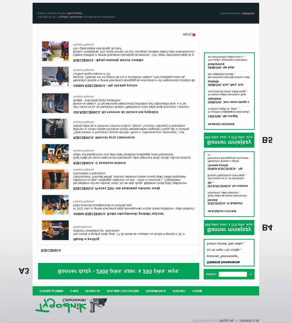 PODSTRONY DZIAŁÓW Banner duży A3 Umieszczony w głównej części strony nad listą artykułów. Grafika statyczna w formie JPG lub PNG, rozdz.