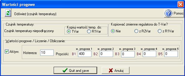 Rysunek 2. Okno Wartości progowe W kaŝdym module logicznym moŝna ustawić 5 wartości progowych.