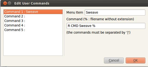 R CMD Sweave %.rnw pdflatex -synctex=1 -interaction=nonstopmode %.tex evince %.pdf Rysunek 1: Konfiguracja Sweave dla texmaker 2.1.2 Automatyzja kompilacji dla Miktex 2.