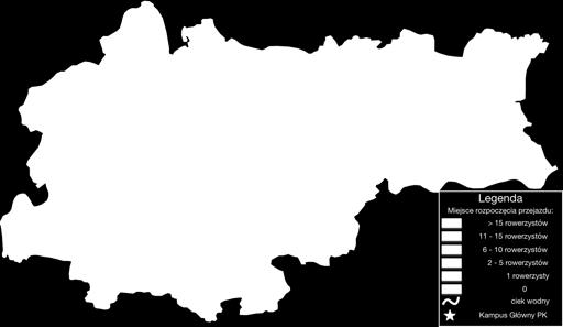 Dzielnicom przyporzπdkowane sπ barwy odzwierciedlajπce liczbí przejazdów wykonywanych z danego obszaru.