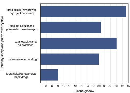 3.2.4 Problemy napotykane na trasach przejazdu Respondentom zadano pytanie odnoúnie problemów, jakie sπ przez nich spotykane na trasie pokonywanej w kierunku Politechniki Krakowskiej.