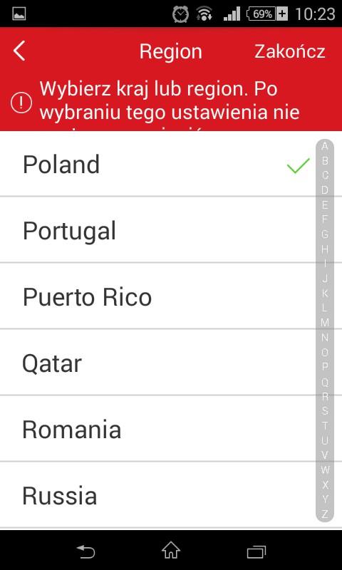 Następnie należy wybrać kraj. UWAGA! - po wybraniu kraju nie będzie go można później zmienić.