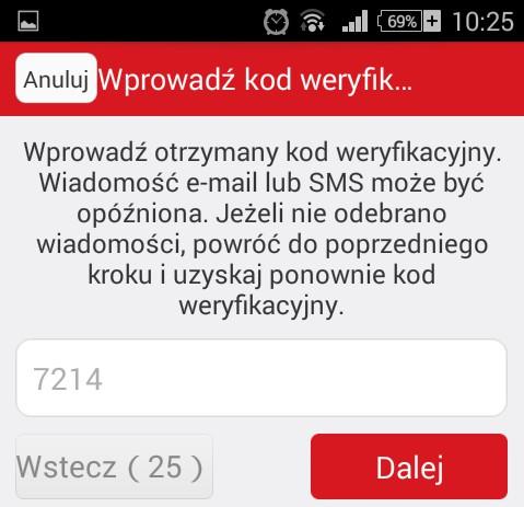 UWAGA! - kod ten ważny jest tylko przez 30 minut i w tym czasie należy go wprowadzić w kolejnym oknie aplikacji.