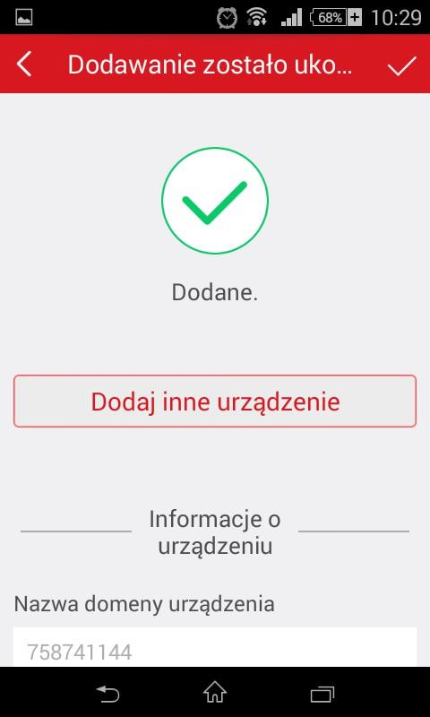 Po poprawnym wpisaniu kodu weryfikacyjnego wyświetli się informacja o pomyślnym dodaniu urządzenia do konta. UWAGA!