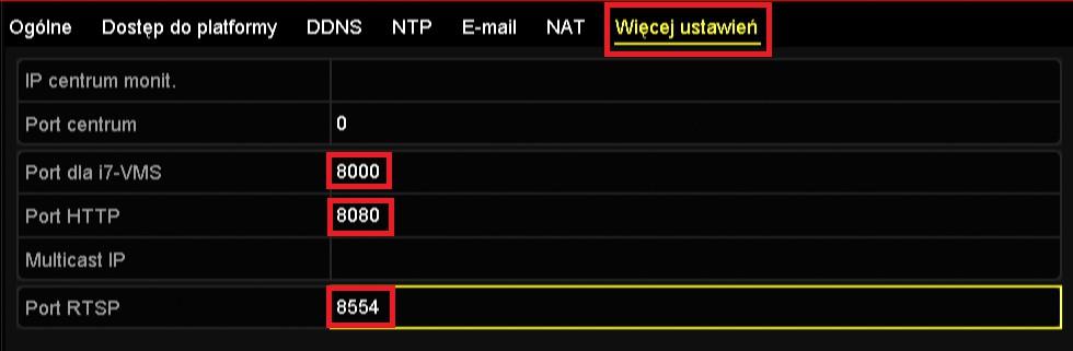 3.1.1 Konfiguracja portów *********************** TYLKO DLA TRYBU DDNS ************************ Każde urządzenie pracujące w trybie DDNS musi mieć ustawione unikalne numery odpowiednich portów: port