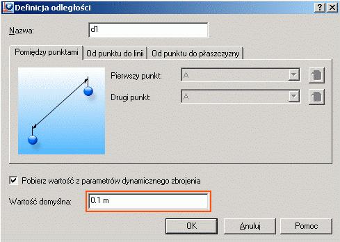 W oknie dialogowym Definicja wektora w zakładce Pomiędzy punktami wybierz dwa punkty definiujące wektor przesunięcia: Pierwszy punkt: C1 Drugi punkt: D1 5.