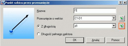 Tworzenie drugiego punktu (I1) dla rozkładu środkowego (Central) Punkt C1 zostanie utworzony przez przesunięcie punktu o 0.7 m na kierunku C1-D1. 1. Wybierz punkt C1.