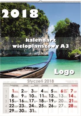 KALENDARZ WIELOPLANSZOWY WIELOPLANSZOWY A4, WIELOPLANSZOWY A3 A4: 210 x 297 mm A3: 297 x 420 mm Okładka 250 g Wnętrze 170 g Ilość kart: 6+1 6 dwustronnych plansz + okładka 12+1 12