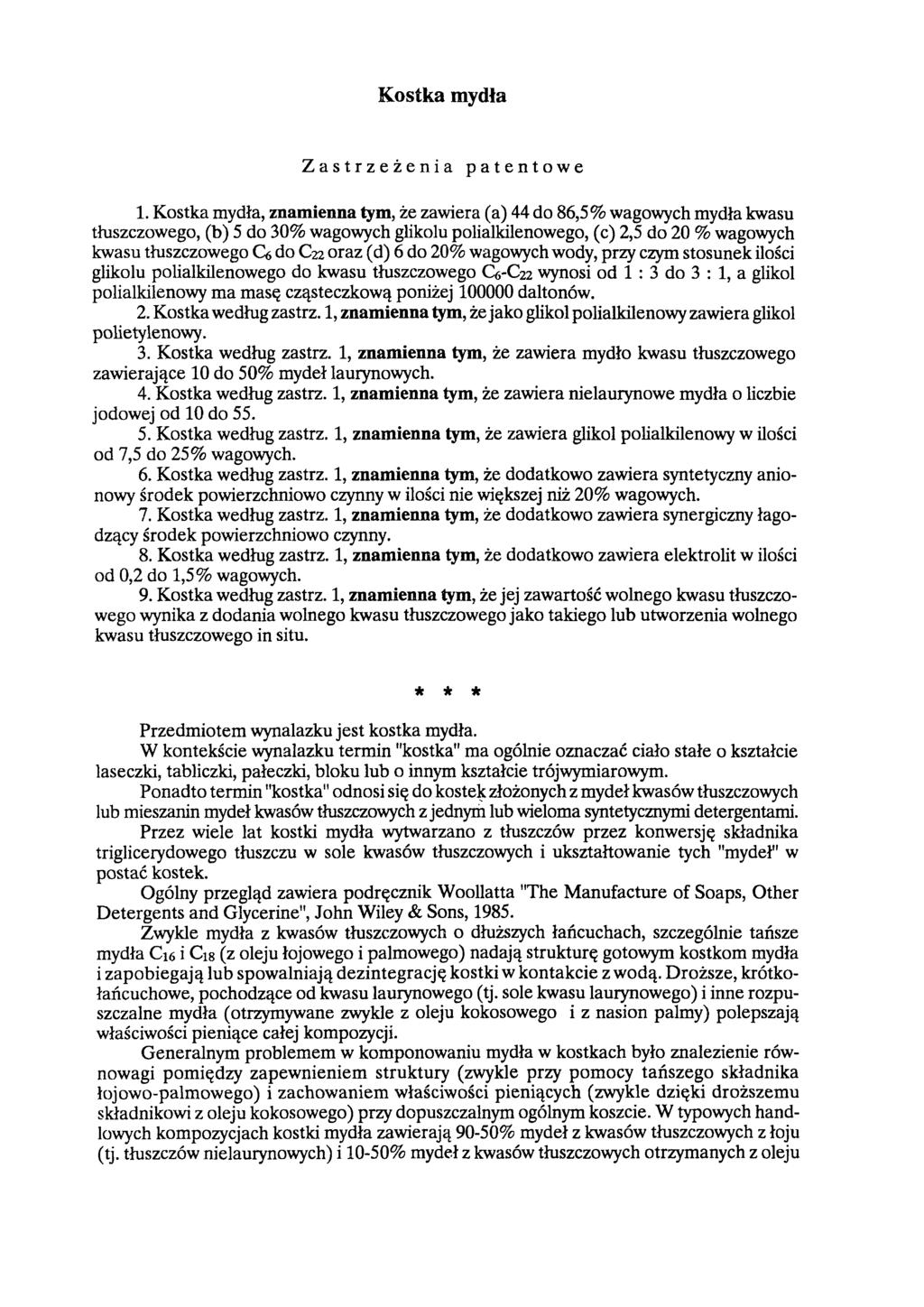 Kostka mydła Zastrzeżenia patentowe 1.