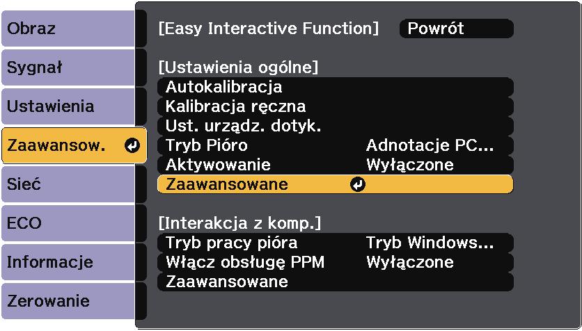 d Wybierz ustwienie Esy Interctive Function i nciśnij przycisk [Enter].