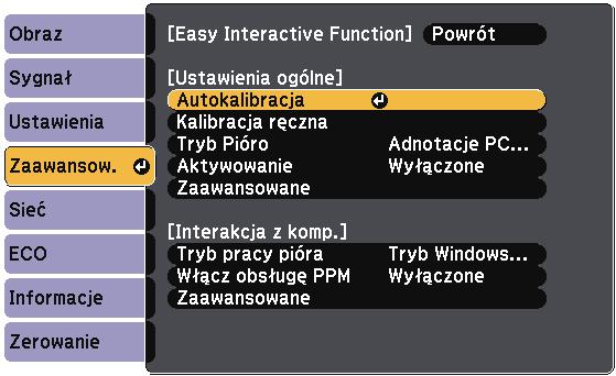 Przygotownie przed użyciem funkcji interktywnych 83 b Wybierz ustwienie Esy Interctive Function i nciśnij przycisk [Enter]. Nstąpi wyświetlenie poniższego ekrnu.