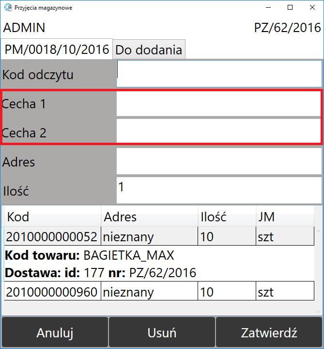 Na dole okna znajdują się trzy przycisku: Anuluj po kliknięciu przycisku program wraca do menu głównego (wczytane pozycje do dokumentu PM zostają zapamiętane).