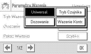 Nastawy systemu 19 3.4.1 Adaptacja do typu ważenia W opcji tryb ważenia użytkownik dostosowuje wagę do typu wykonywanego ważenia.
