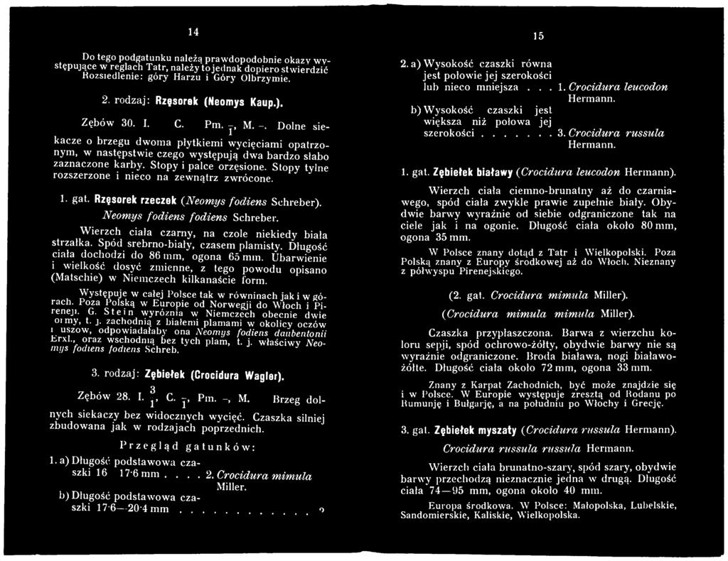 W ystępuje w całej Polsce tak w rów ninach jak i w górach. Poza Polską w Europie od Norwegji do Włoch i Pireneji. G. Stein wyróżnia w Niemczech obecnie dwie oi my, t. j. zachodnią z białemi plamami w okolicy oczów i uszów, odpowiadałaby ona Neomys fodiens daubentonii Rrxl.