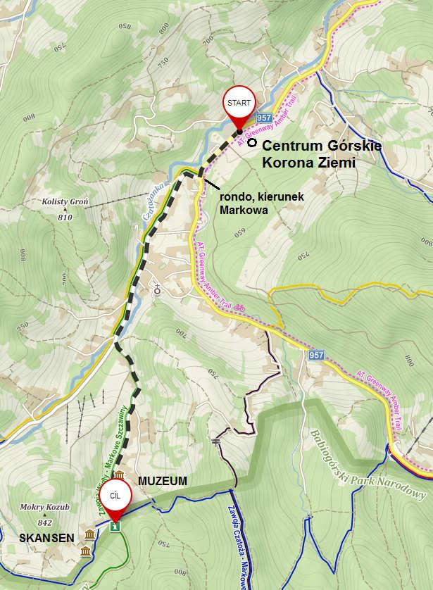 TRASA A (4 km; 1:00; + 190m) Centrum Górskie Korona Ziemi rondo (kierunek