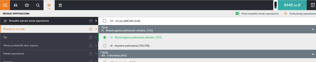 wersji wyposażenia dostępnych w każdej kalkulacji użytkownika Kliknij aby dodać nową
