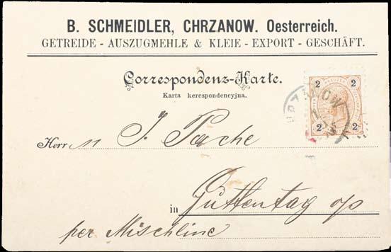 Ryc.180 Karta korespondencyjna B. Schmeidler, młyny, zboże i otręby export i handel firmówka, 1893 r. Correspondence card: B.