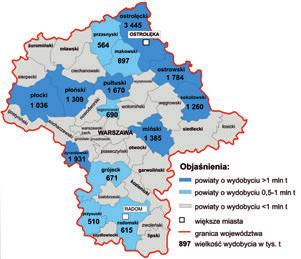 Pozyskiwanie kruszyw żwirowo-piaskowych i jego perspektywy Województwo mazowieckie zajmuje siódme miejsce w kraju pod względem wielkości udokumentowanej bazy zasobowej kruszyw naturalnych