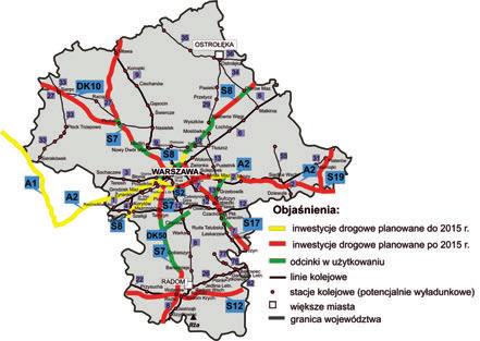 km). Planowana jest także realizacja pozostałych odcinków autostrady A2 na wschód od Warszawy oraz kolejnych odcinków dróg ekspresowych: S7 między Płońskiem a Warszawą oraz na południu od granicy