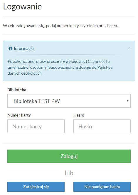 [1] W wypadku kiedy czytelnik ma zablokowane konto, przekroczony termin zwrotu lub nierozliczone opłaty, po zalogowaniu dostanie