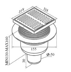 drain grate Ø50 10x10 white, KRA028  Side-outlet floor drain grate Ø50