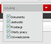 włączanie/wyłączanie wysokiego kontrastu, opcja przejścia do strony głównej systemu BIP (strona domowa), formularz kontaktowy (kontakt), informacje dla niepełnosprawnych (niepełnosprawni), ostatnio