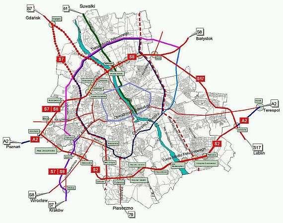 SYNTEZA Rys.1 Planowana sieć ekspresowych obwodnic Warszawy na rok 2017.