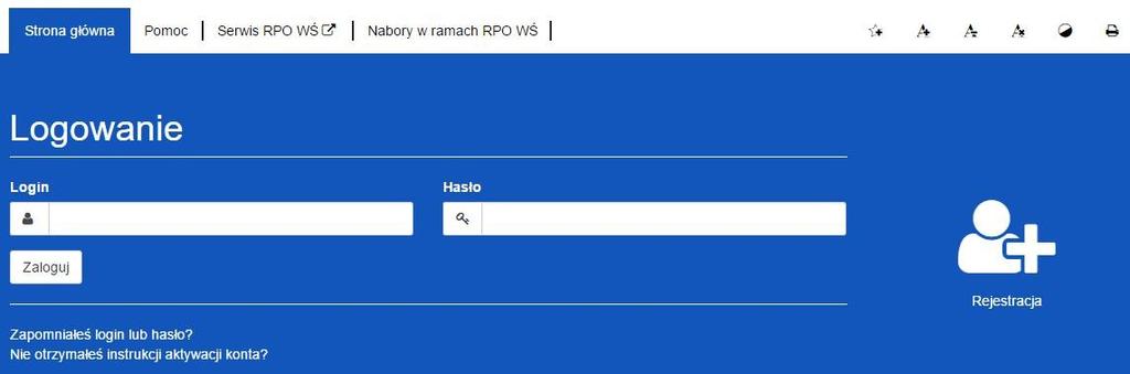 3. Formularz logowania z : Przycisk Rejestracja Rejestracja nowego beneficjenta Zapomniałeś login lub hasło?