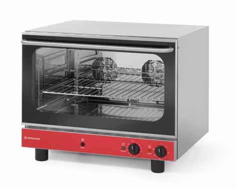 Piec piekarniczo-cukierniczy, konwekcyjno-parowy elektryczny, sterowanie manualne Obudowa oraz komora pieczenia z wysokiej jakości stali nierdzewnej Drzwi podwójnie przeszklone szybą o grubości 4 mm
