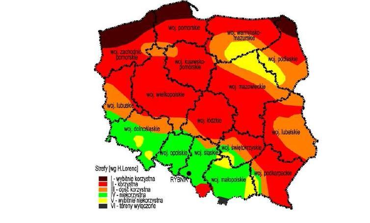 prędkości wiatru na terenie Polski wykonywane przez IMGW pozwoliły na dokonanie wstępnego podziału naszego kraju na strefy zróżnicowania pod względem wykorzystania energii wiatru.