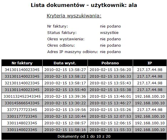 5.5 Drukowanie i zapis dokumentów Na dole strony, poniżej listy faktur znajdują się ikony umożliwiające wydruk lub zapisanie wybranych dokumentów (Rysunek 31).