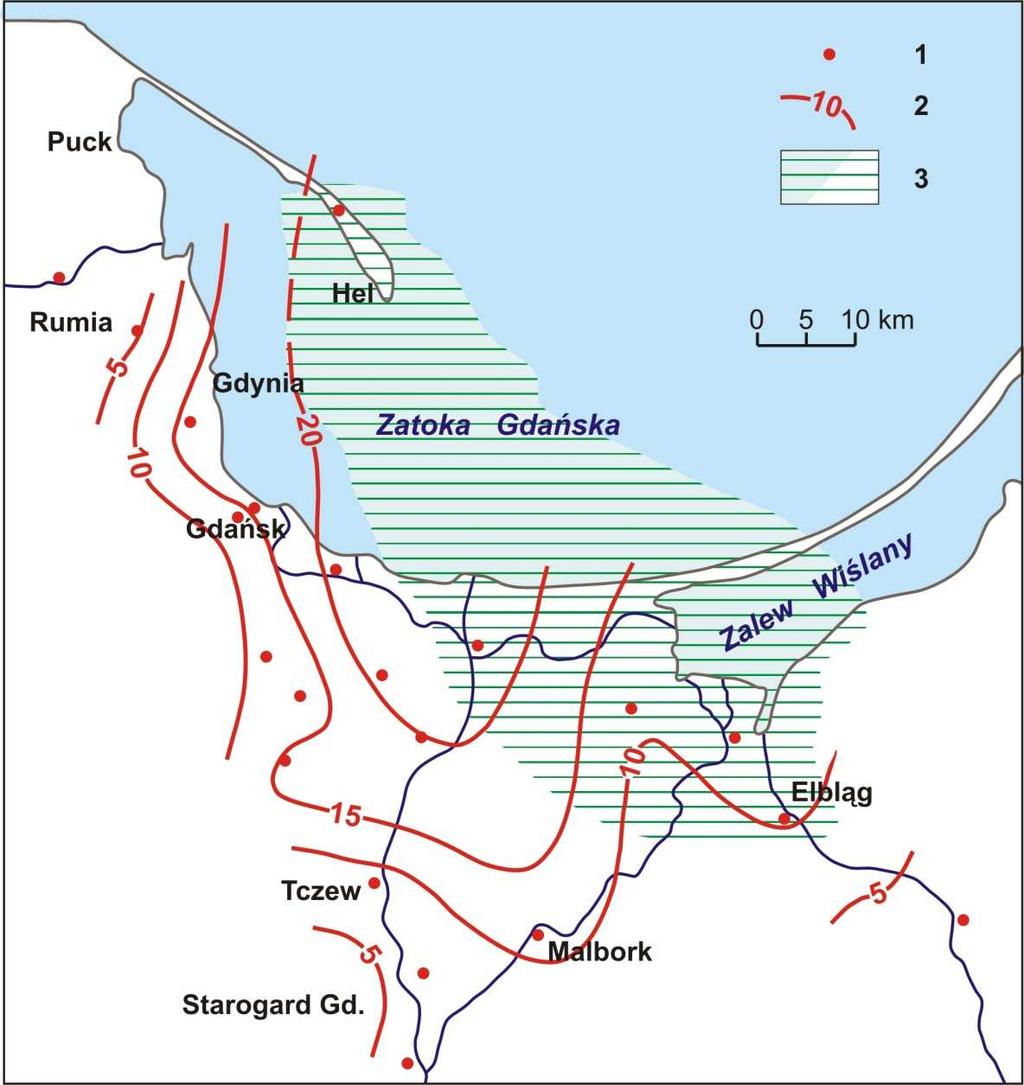 Czas przebywania (wiek) wód w utworach kredowych w rejonie Gdańska 1 - punkty