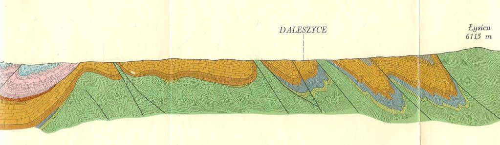 Masyw Świętokrzyski część paleozoiczna Fragment przekroju geologicznego SW-NE przez masyw świetokrzyski.