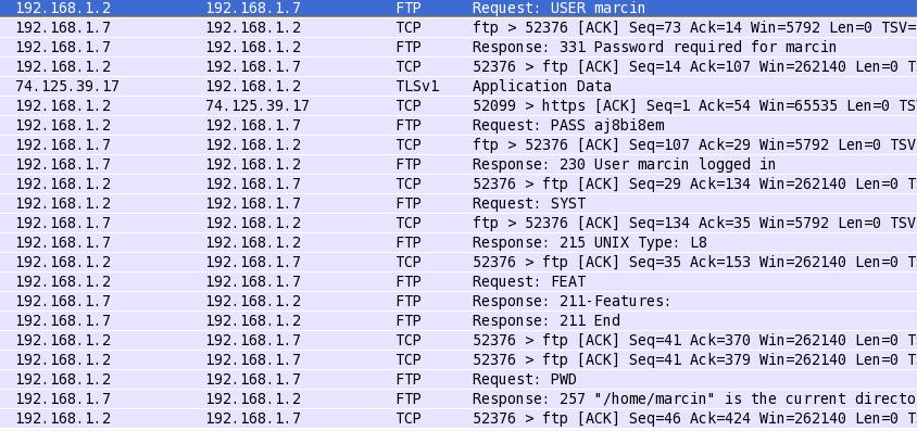 A tak przesyłane pakiety wyłapane przez analizator: Po analizie wszystkich pakietów TCP wnioskuję, iż są to zwykłe potwierdzenia w które nie warto się
