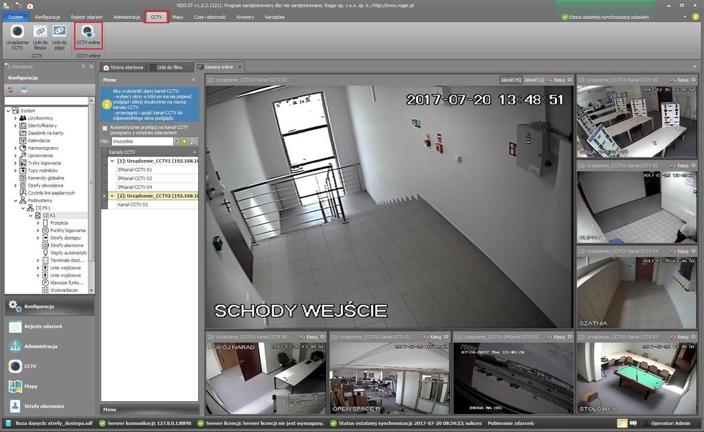 W menu górnym programu VISO wybierz polecenie CCTV i następnie CCTV online. W nowo otwartym oknie zaznacz opcję Automatycznie przełącz na kanał CCTV powiązany z ostatnim zdarzeniem.