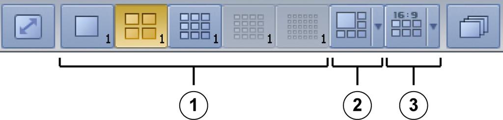 12 pl Interfejs użytkownika Bosch Recording Station 2.3 Pasek wyświetlania Pasek wyświetlania zawiera następujące przyciski: 2.3.1 Przyciski trybu na żywo i trybu odtwarzania Przycisk trybu na żywo.
