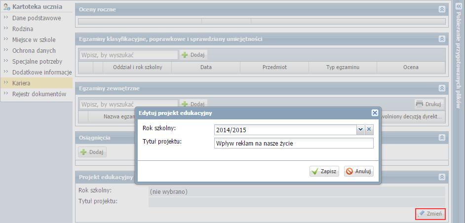 UONET+. Jak wypełnić pustą bazę danych w celu przygotowania i wydrukowania świadectw? 21/43 Kartę Kariera może uzupełniać także wychowawca oddziału w module Dziennik.