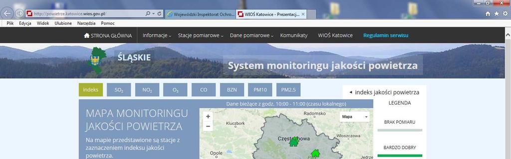 Aktualne wyniki pomiarów jakości powietrza ze stacji