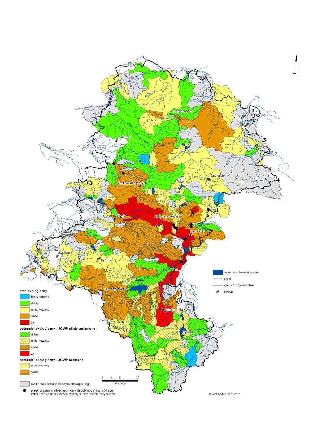 OCENA JAKOŚCI WÓD POWIERZCHNIOWYCH W 2015 ROKU(klasyfikacja stanu/potencjału) Klasyfikacja stanu/potencjału ekologicznego 162 JCWP w 2015 roku wykazała: bardzo dobry stan ekologiczny w 4 JCWP