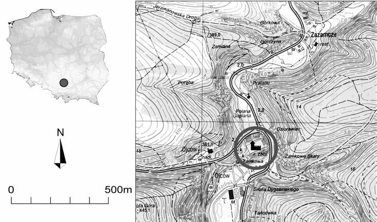 200 M. Wojenka Ryc. 1. Lokalizacja ruin zamku w Ojcowie. Oprac. M. Wojenka Fig. 1. Ojców castle. Location of the research area. Computer design by M.