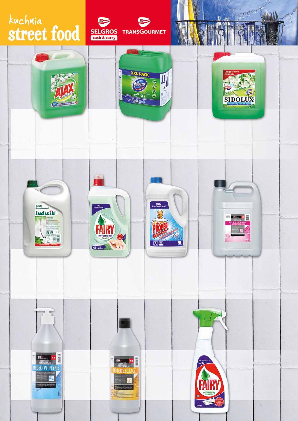 AJAX PŁYN UNIWERSALNY 5 L różne rodzaje 42347559 DOMESTOS PŁYN CZYSZCZĄCO- -DEZYNFEKUJĄCY 5 L trzy rodzaje 31971419 SIDOLUX UNIWERSALNY PŁYN DO MYCIA 5 L różne rodzaje 23844541 LUDWIK PŁYN DO MYCIA