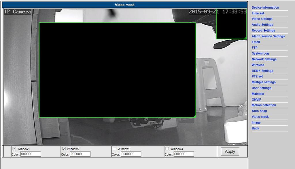 14. AutoSnap i znacznik wideo 1) Rejestrowanie obrazów na karcie SD i przesyłanie na FTP 2) Wybrać szczegóły ekranu (można zmienić rozmiar okna), kliknąć Zastosuj, pojawi się zmazany obszar ekranu 15.