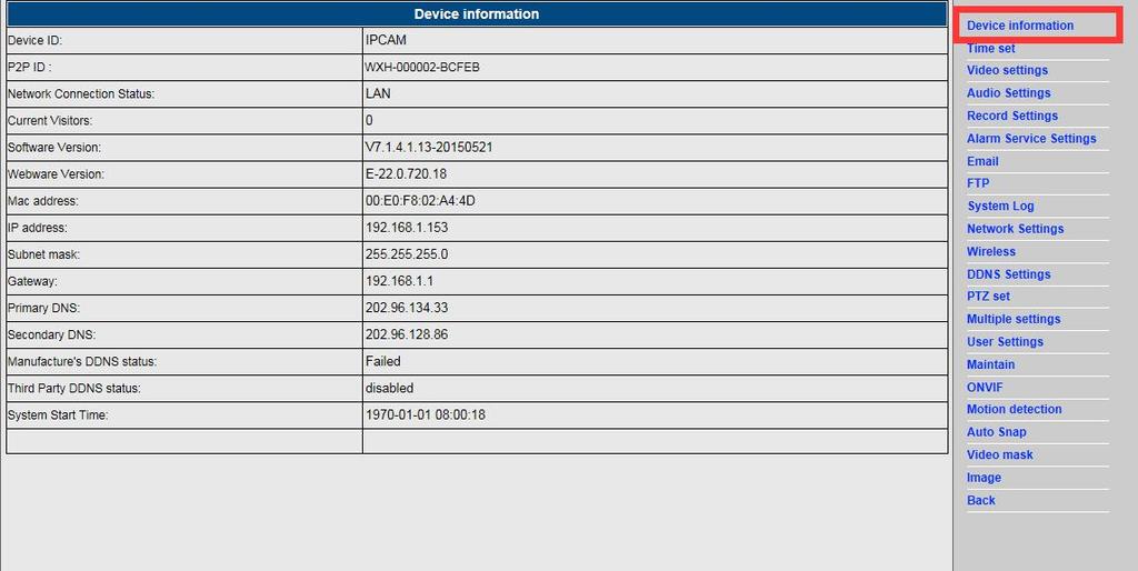 ikonę, aby przejść do ustawień Informacje o