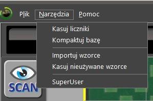 Menu Opcje dostępne w głównym menu: 1) Kasuj liczniki ustawia na 0 liczniki użycia wzorców. Są one wykorzystywane przez algorytmy optymalizujące analizę obrazu.