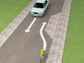 1. Oznakowany rowerem element drogi pokazanej na rysunku, przeznaczony do jazdy rowerem tylko w jednym kierunku, to: a) droga dla rowerów b) ścieżka dla rowerów c) pas ruchu dla rowerów 2.