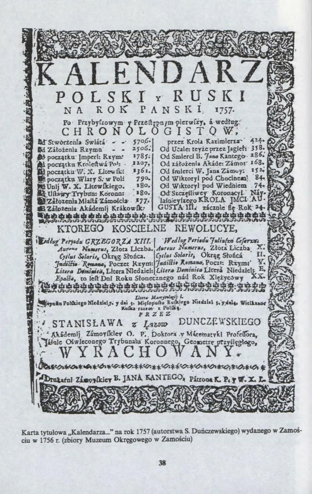 Karta tytu?oa,,kalendara._" na rok 1757 (autorsta S. Du?