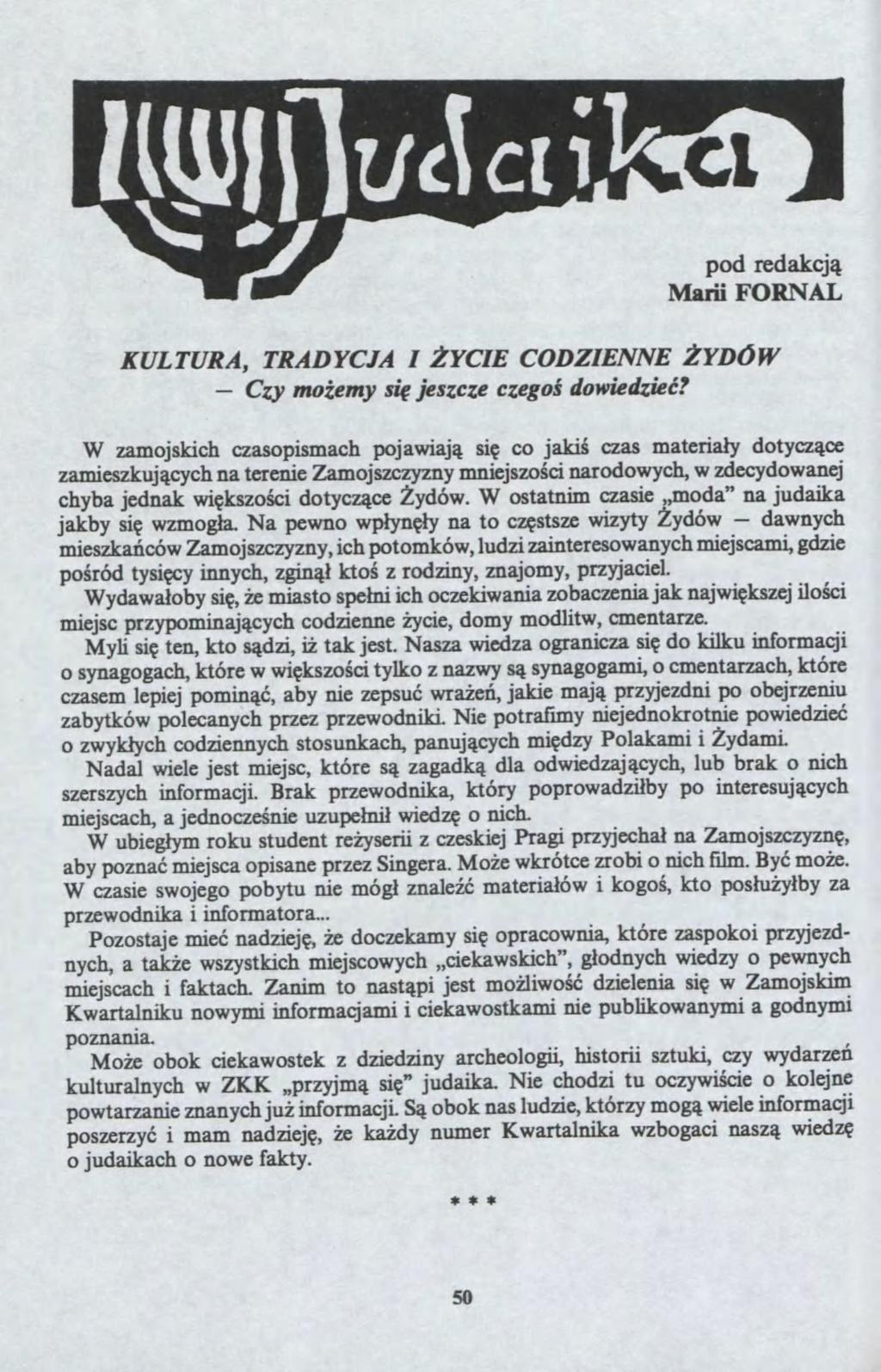 Marii pod redakcj? FORNAL KULTURA, TRADYCJA I?YCIE CODZIENNE?YDÓW Cy mo?emy si? jesce cego? doiedk?! W amojskich casopismach pojaiaj? si? co jaki? cas materia?y dotyc?ce amieskuj?