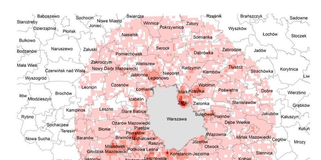 Rysunek 12 Lokalizacja źródeł emisji liniowej pochodzącej z dróg